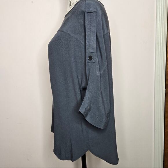 LOFT Women's Gray Roll Tab 3/4 To Shortsleeve Boat Neck Rayon Blouse Size XS - Picture 4 of 9